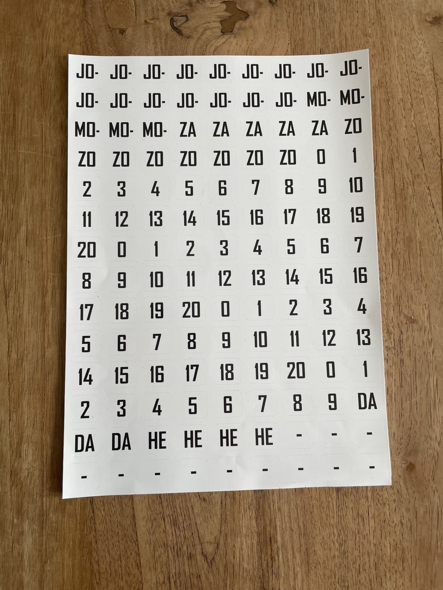 Feuille d'autocollants A4 Équipes