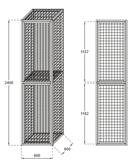 Gaaslocker 60cm x 60cm x 240cm met 2 deuren
