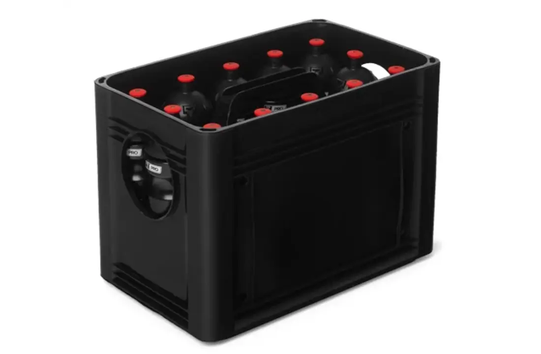 Caisse à bouteilles d'eau noire pour 12 bouteilles d'eau