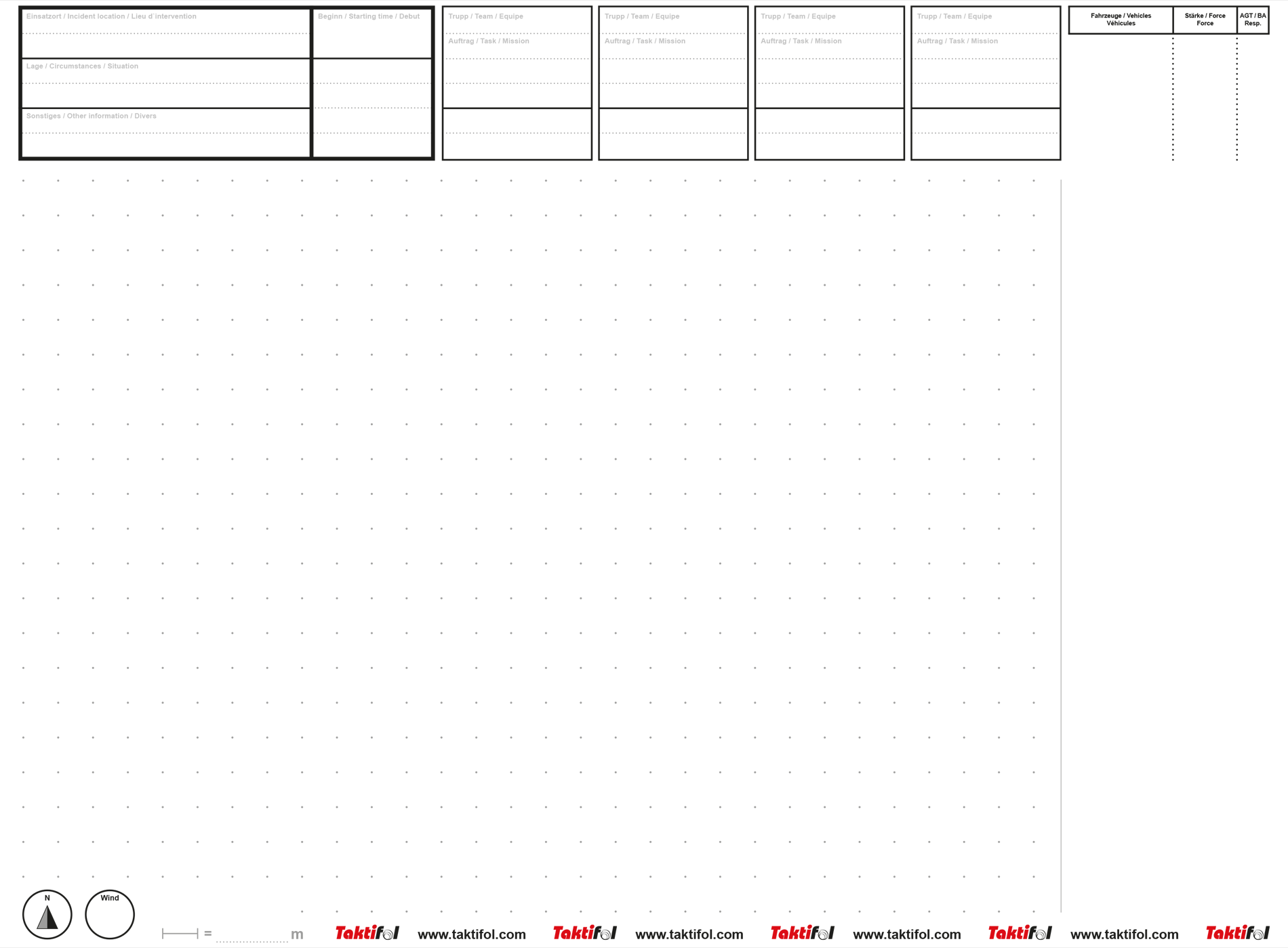 Pompiers, police et armée de Taktifol avec croquis de situation