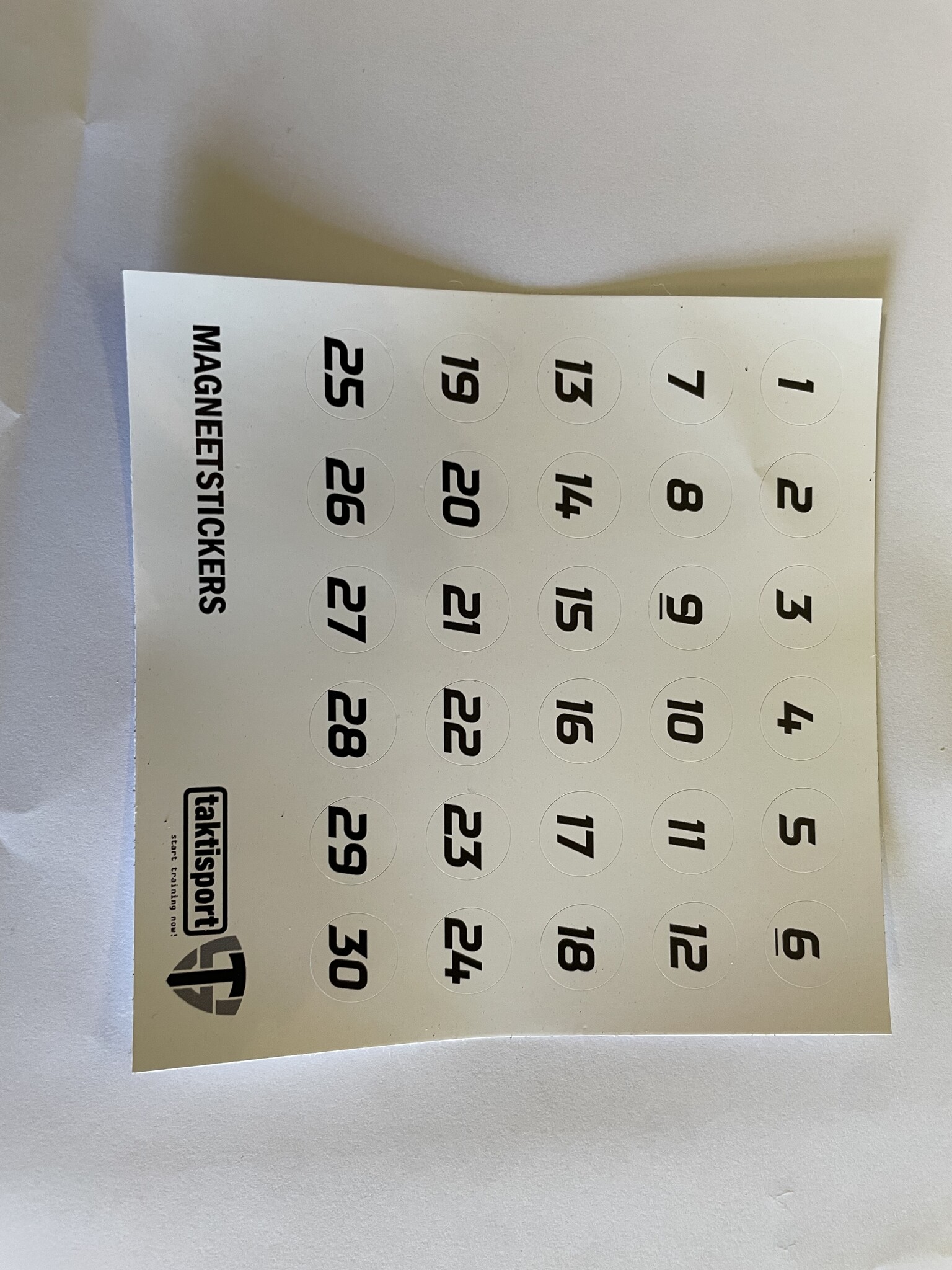 Feuille d'autocollants magnétiques 2x de 1 à 30