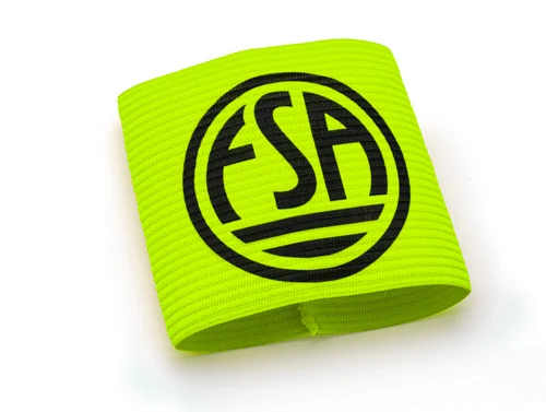 Aanvoerders band bedrukt 5x Fluor geel