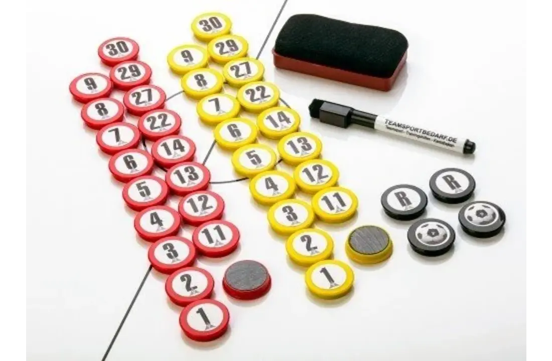 Magneetset 3cm genummerd: 2x 18 stuks, stift en afwisborstel