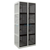 Armoire vestiaire grillagée 2 colonnes, 8 portes, largeur 80 cm, noir