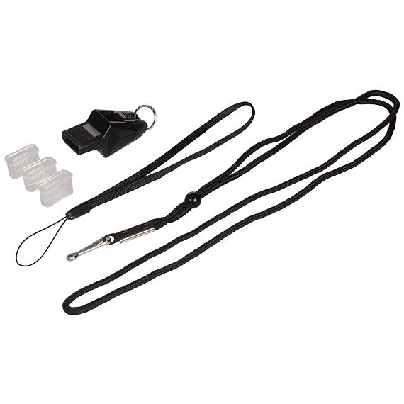 Sifflet d'arbitre Dolphin noir avec cordon et embout 3x