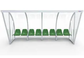 DO401Z Dugout Boog Volledig gelast - PC 3mm UV en slagvast - 4 x 2 x 1 - Rugsteun - B Kuipstoeltjes - 6/8 personen