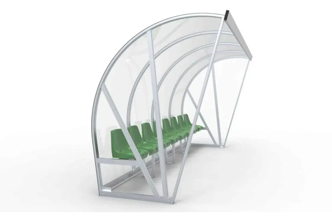 Dugout Boog Volledig gelast - PC 3mm UV en slagvast - 4 x 2 x 1 - Rugsteun - B Kuipstoeltjes - 6/8 personen
