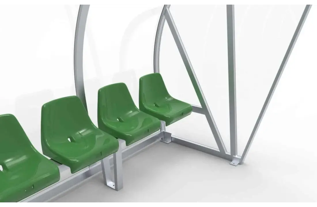 Dugout Boog Volledig gelast - PC 3mm UV en slagvast - 4 x 2 x 1 - Rugsteun - B Kuipstoeltjes - 6/8 personen