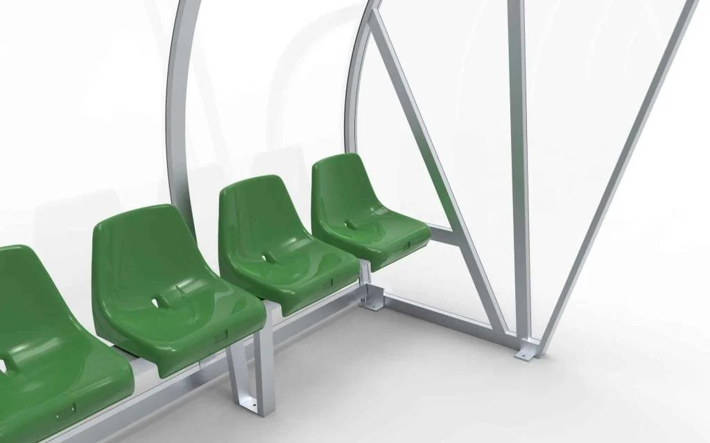 Dugout Boog Volledig gelast - PC 3mm UV en slagvast - 4 x 2 x 1 - Rugsteun - B Kuipstoeltjes - 6/8 personen