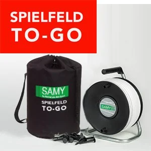 Flexibele Speelveldmarkering 150 meter: elastische speelveldmarekering op haspel, 150 meter inclusief haringen