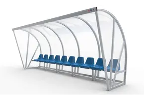 DO501Z Dugout Boog Volledig gelast - PC 3mm UV en slagvast - 5 x 2 x 1 - Rugsteun - B Kuipstoeltjes - 8/10 personen