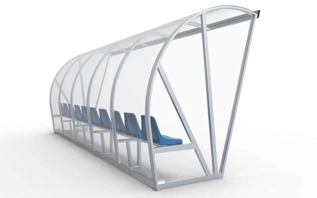 Dugout Boog Volledig gelast - PC 3mm UV en slagvast - 5 x 2 x 1 - Rugsteun - B Kuipstoeltjes - 8/10 personen