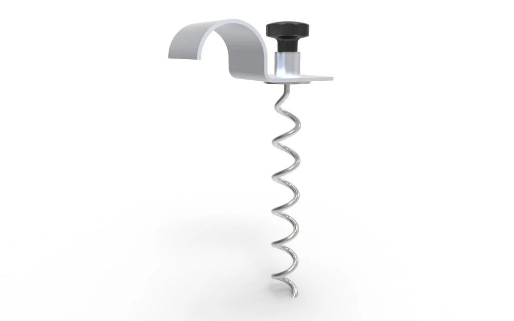 Grondverankering verplaatsbare voor voetbaldoelen, grondspiraal met alu-klemplaat 65