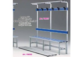 Banc de cabine d'essayage : ensemble complet de 2 mètres comprenant banc, dossier, porte-manteau et étagère supérieure.