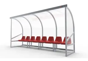 DO400Z Dugout Volledig gelast - PC 3mm UV en slagvast - 4 x 2 x 1 - Rugsteun - B Kuipstoeltjes - 6/8 personen