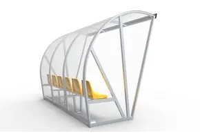 DO301Z Dugout Boog Volledig gelast - PC 3mm UV en slagvast - 3 x 2 x 1 - Rugsteun - B Kuipstoeltjes - 4/6 personen