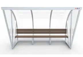 DO301 Dugout Boog Volledig gelast - PC 3mm UV en slagvast - 3 x 2 x 1 - Rugsteun - A bank - 4/6 personen