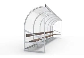 DO600 Dugout Volledig gelast - PC 3mm UV en slagvast - 6 x 2 x 1 - Rugsteun - A bank - 10/12 personen