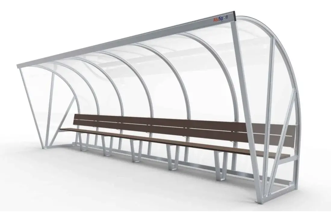 Dugout Boog Volledig gelast - PC 3mm UV en slagvast - 6 x 2 x 1 - Rugsteun - A bank - 10/12 personen