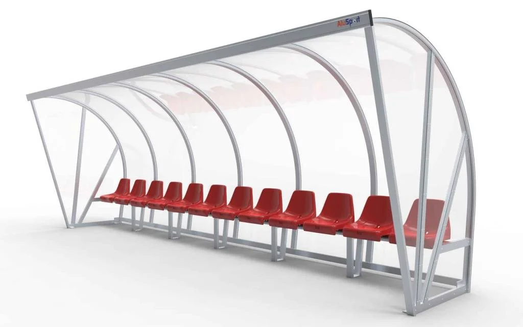 DO600 Dugout Volledig gelast - PC 3mm UV en slagvast - 6 x 2 x 1 - Rugsteun - A bank - 10/12 personen