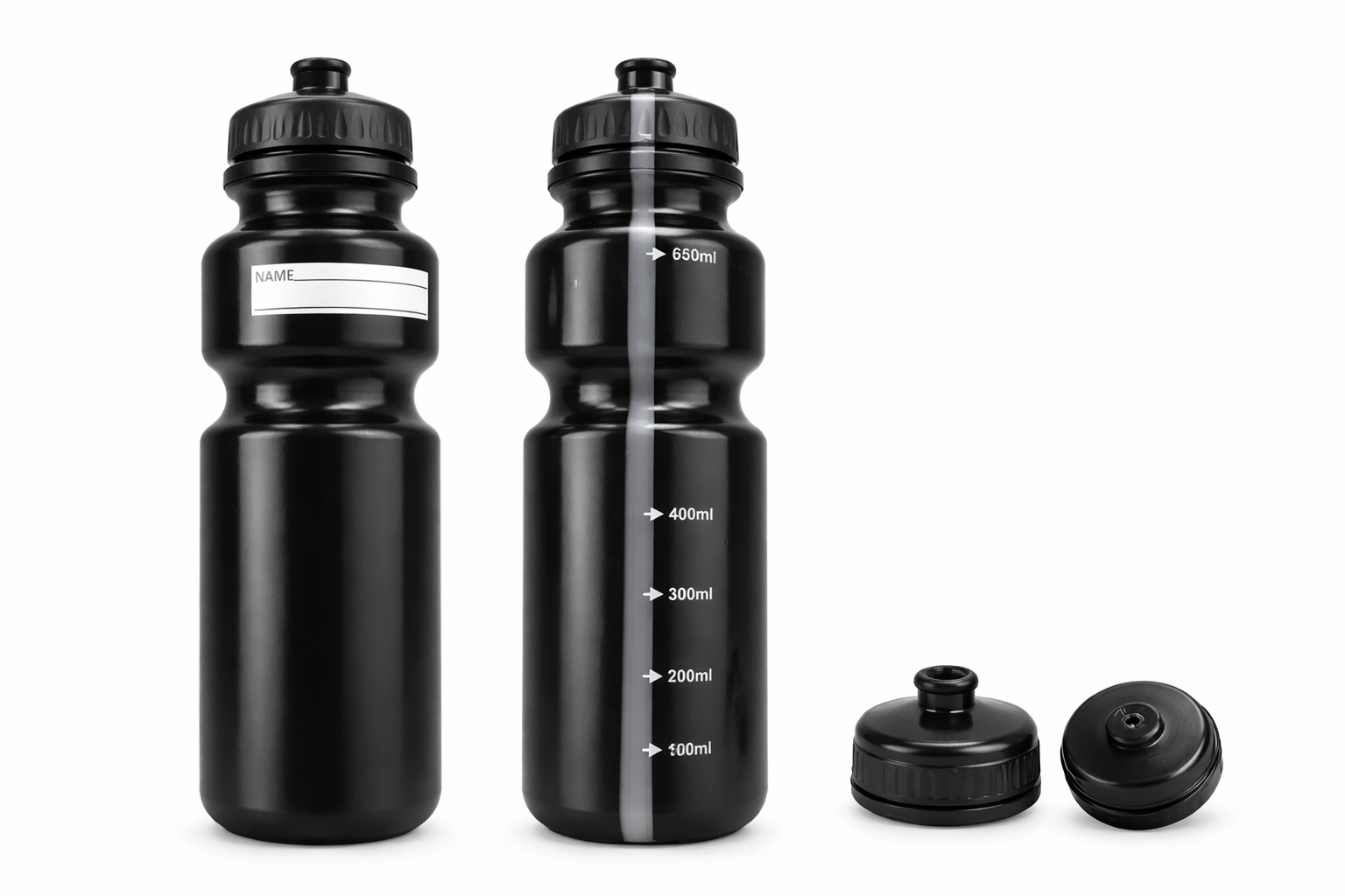 Bouteille noire de 750 ml avec graduation, ligne de visée et étiquette