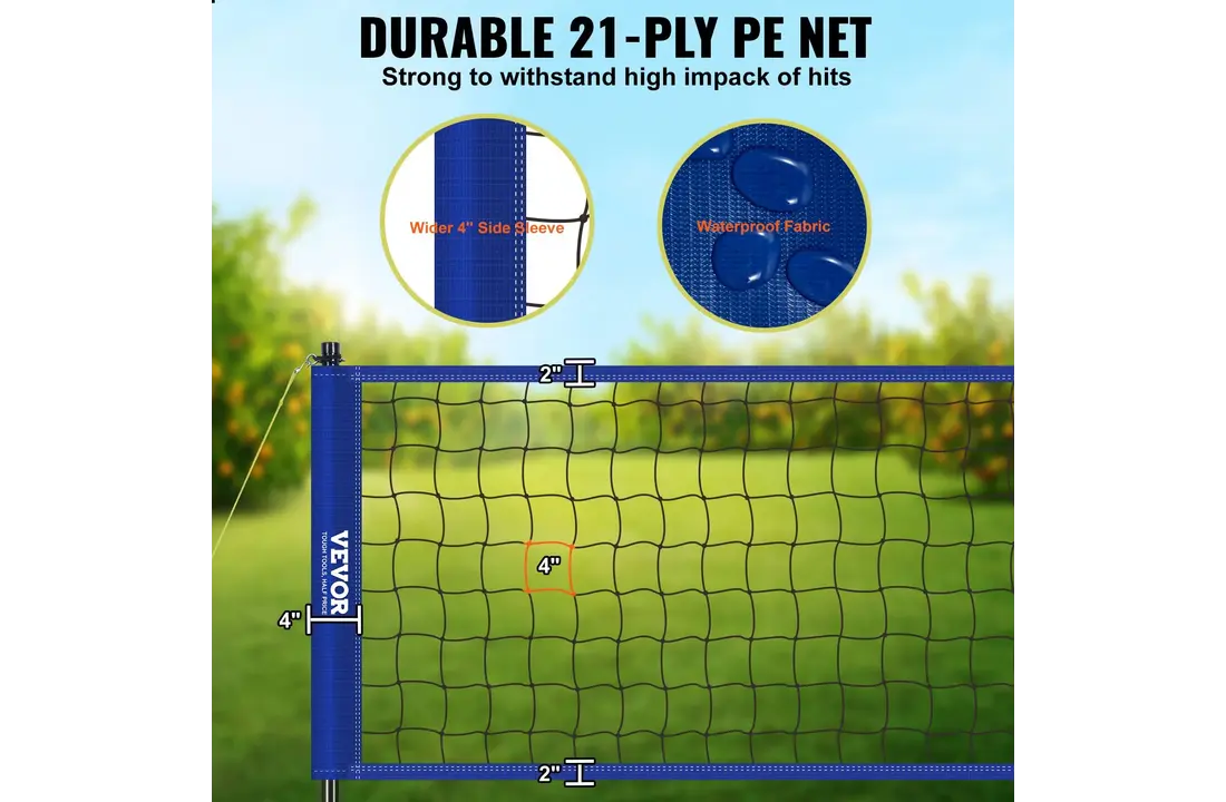 Filet de volley-ball réglable en hauteur sur 3 niveaux, idéal pour le jardin et la plage.