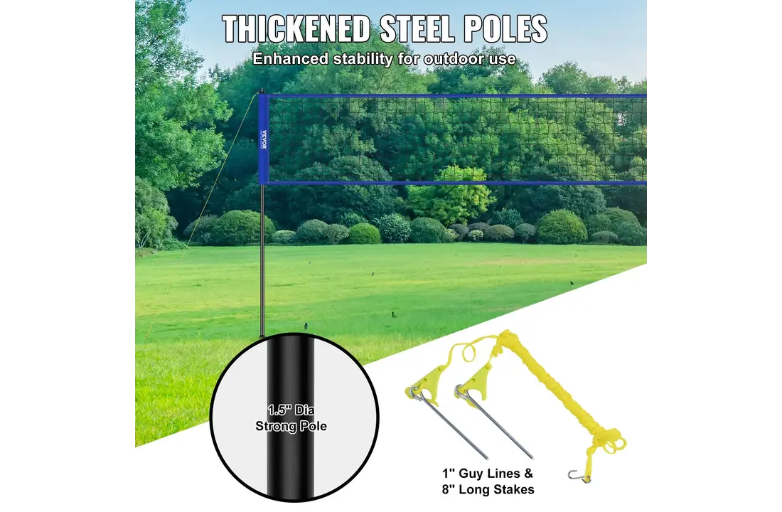 Filet de volley-ball réglable en hauteur sur 3 niveaux, idéal pour le jardin et la plage.