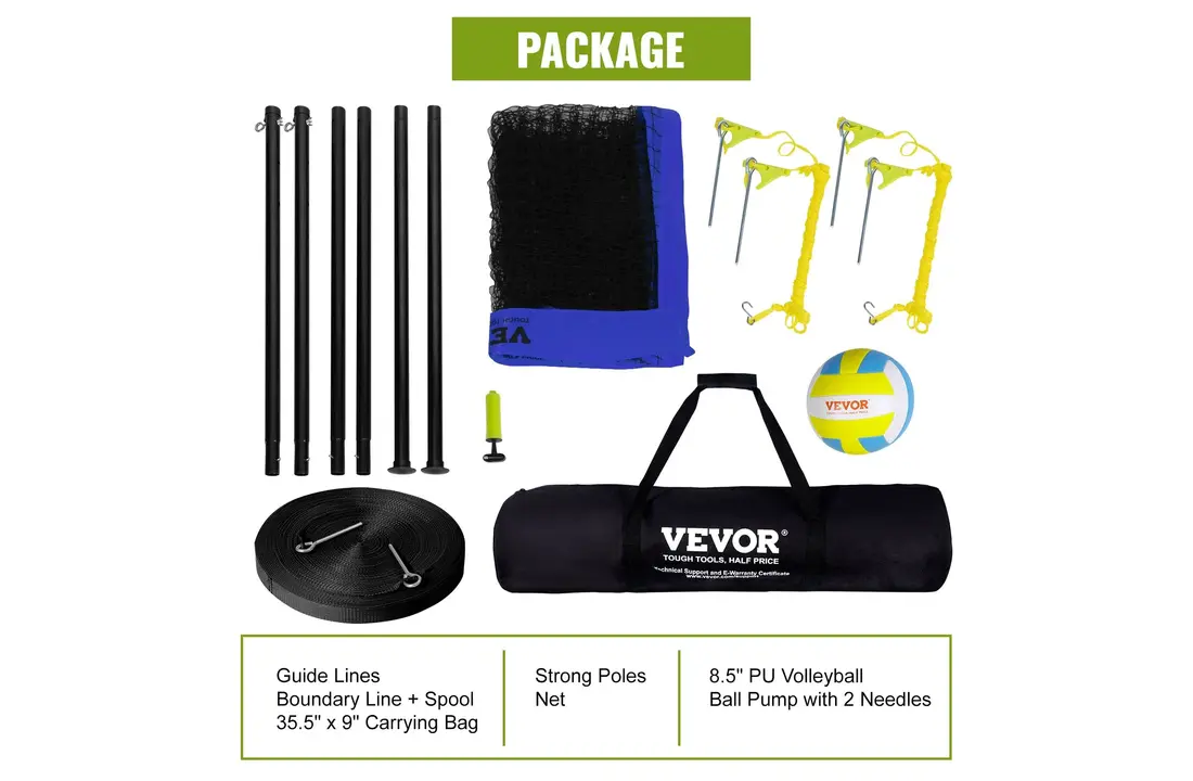 Filet de volley-ball réglable en hauteur sur 3 niveaux, idéal pour le jardin et la plage.