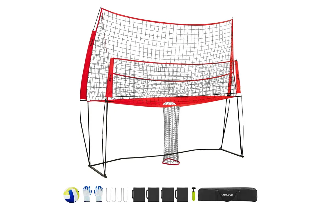 Volleybaltrainingsnet met achtervanger in hoogte verstelbaar