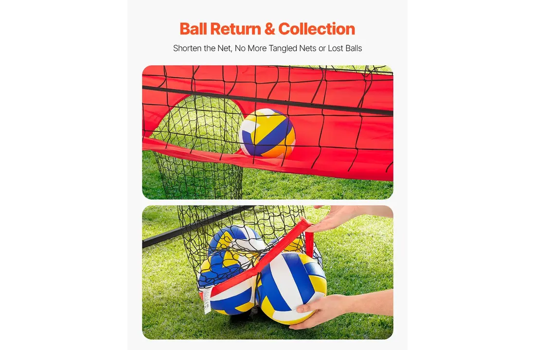 Volleybaltrainingsnet met achtervanger in hoogte verstelbaar