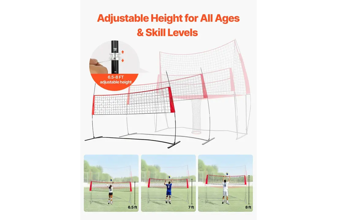 Volleybaltrainingsnet met achtervanger in hoogte verstelbaar