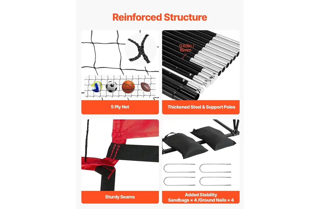 Volleybaltrainingsnet met achtervanger in hoogte verstelbaar