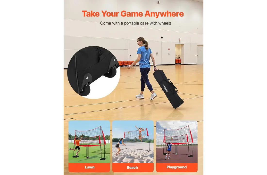 Volleybaltrainingsnet met achtervanger in hoogte verstelbaar