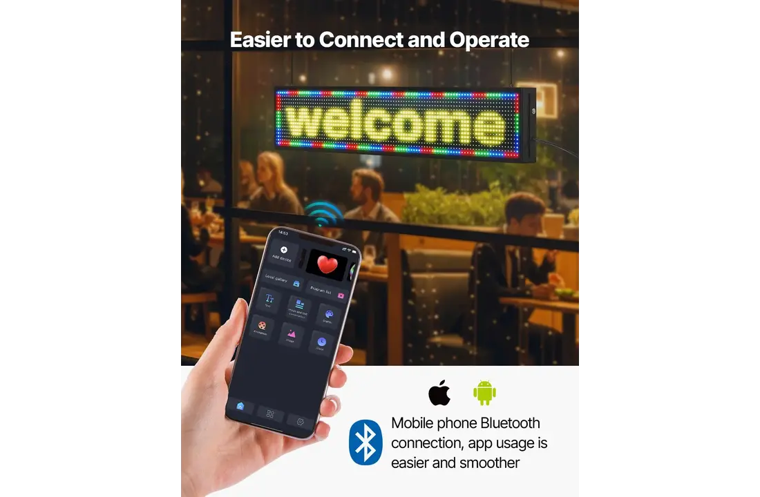 Écran LED programmable 100 cm x 20 cm pour cantine