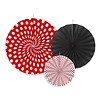 Papieren waaiers rood met zwart (3 stuks)