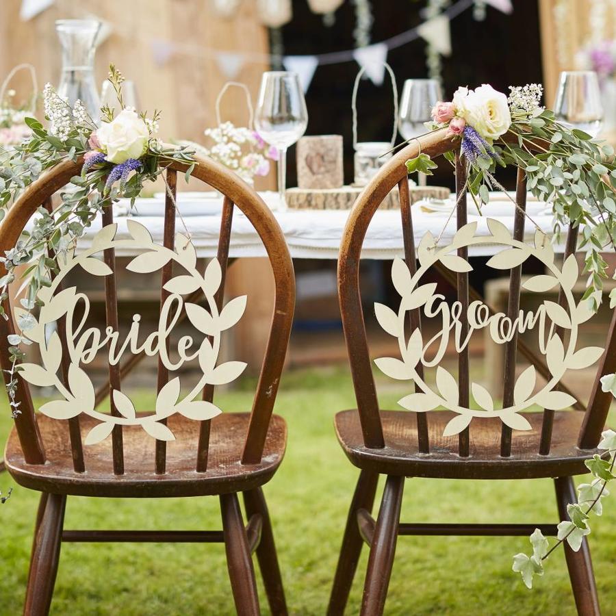 Houten bordjes Bride &amp; Groom Perfect Decorations