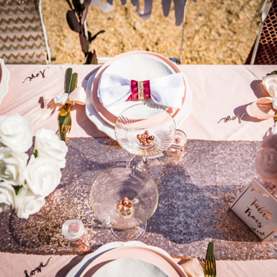 Flash verkoper bevestigen Tafelloper rosé glitter (30 x 250 cm) - Perfect Decorations