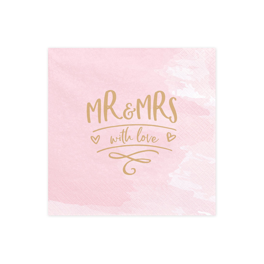 Serviette rose Mr and Mrs with love (20 pcs)-1