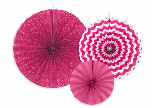 Papieren waaiers fuchsia (3 stuks) 