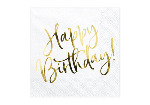 Servet happy birthday goud (20 st.) 