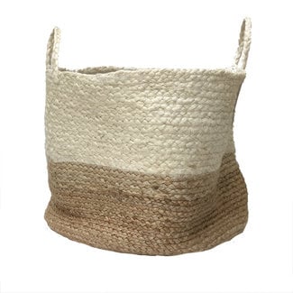 Rocaflor Jute mand met hengsel naturel wit