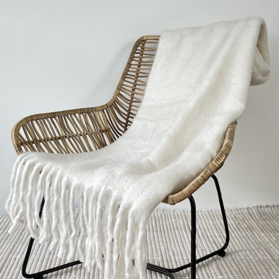 BOSALONI HOME Plaid Deken 150x200 Cm Wit - Zacht & Warm Woondeken Voor Bank En Bed