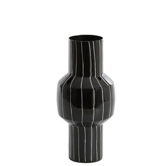 Light & Living Zwarte vaas met witte lijnen
