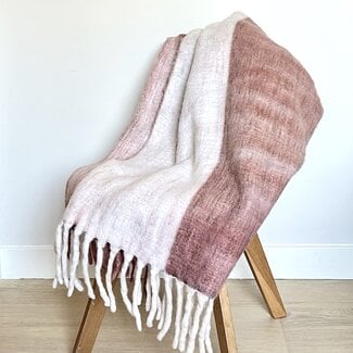 Light & Living Roze plaid met franjes multi