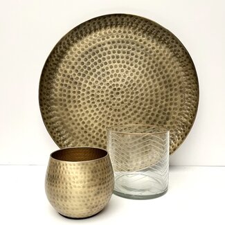 Mrs Bloom Glazen windlichten met goud op dienblad