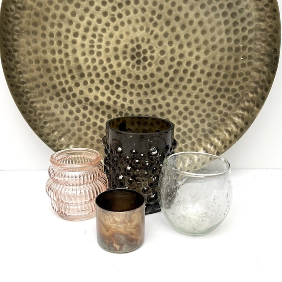 GLAZEN WINDLICHTJES ROZE EN AARDETINTEN