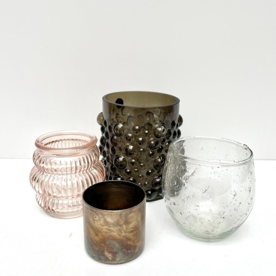 GLAZEN WINDLICHTJES ROZE EN AARDETINTEN