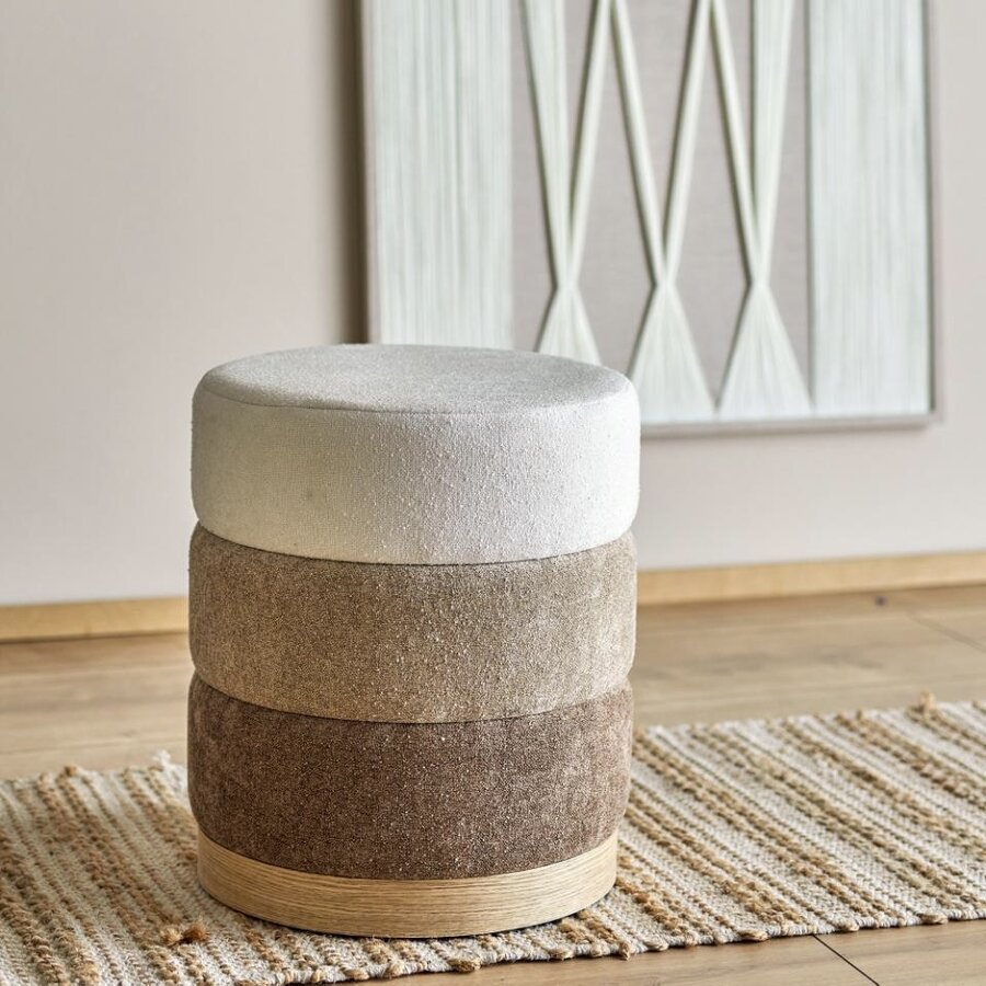 RONDE POEF BILBAO: BRUIN BEIGE WIT