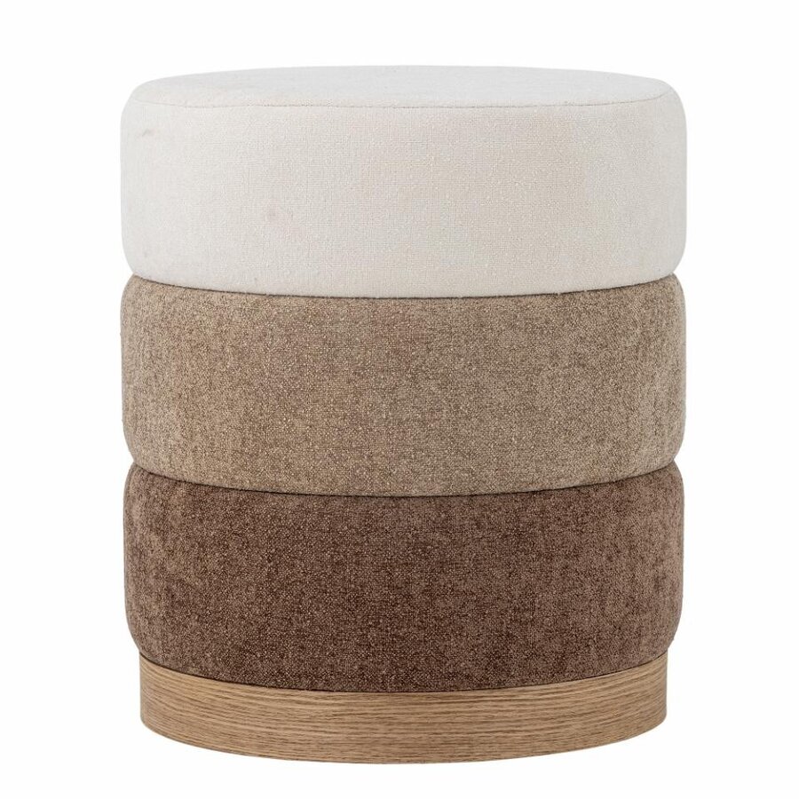 RONDE POEF BILBAO: BRUIN BEIGE WIT