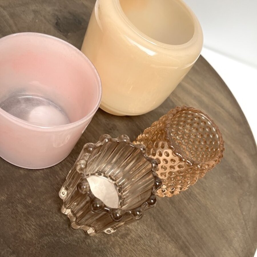 GLAZEN WINDLICHTJES, SET VAN 4